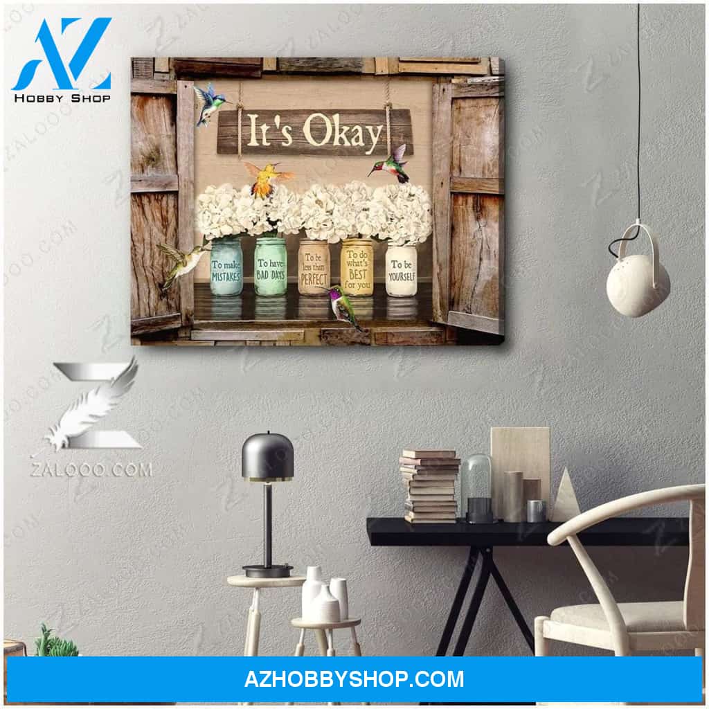 It's Okay Window Flowers Hummingbird Wall Art Canvas