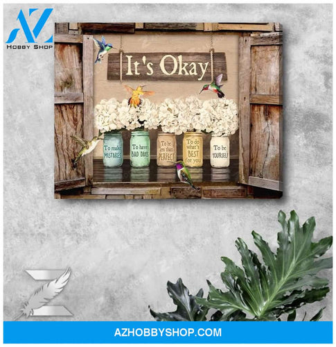 It's Okay Window Flowers Hummingbird Wall Art Canvas
