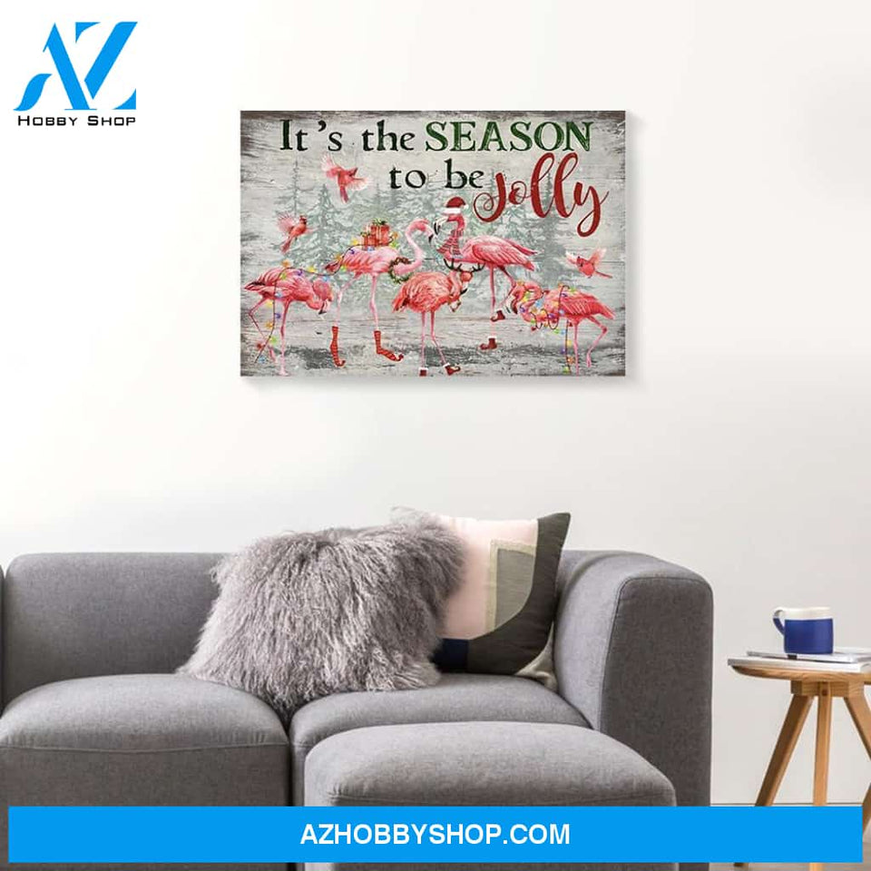 It's The Season To Be Jolly Flamingo Merry Christmas Canvas Wall Art