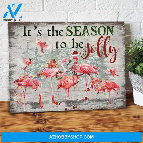 It's The Season To Be Jolly Flamingo Merry Christmas Canvas Wall Art