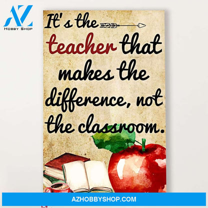 Teacher Classroom Canvas it’s the Teacher That Makes The Difference, Student Wall Art Back to School Gift for Teacher