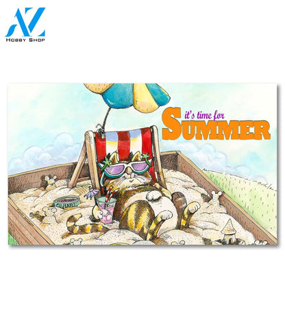 It's Time for Summer Kitty Doormat - 18" x 30"