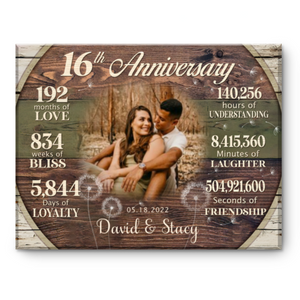 Custom 16th Anniversary Gift, 16 Years Anniversary Gift For Couple, Personalized 16th Anniversary Canvas