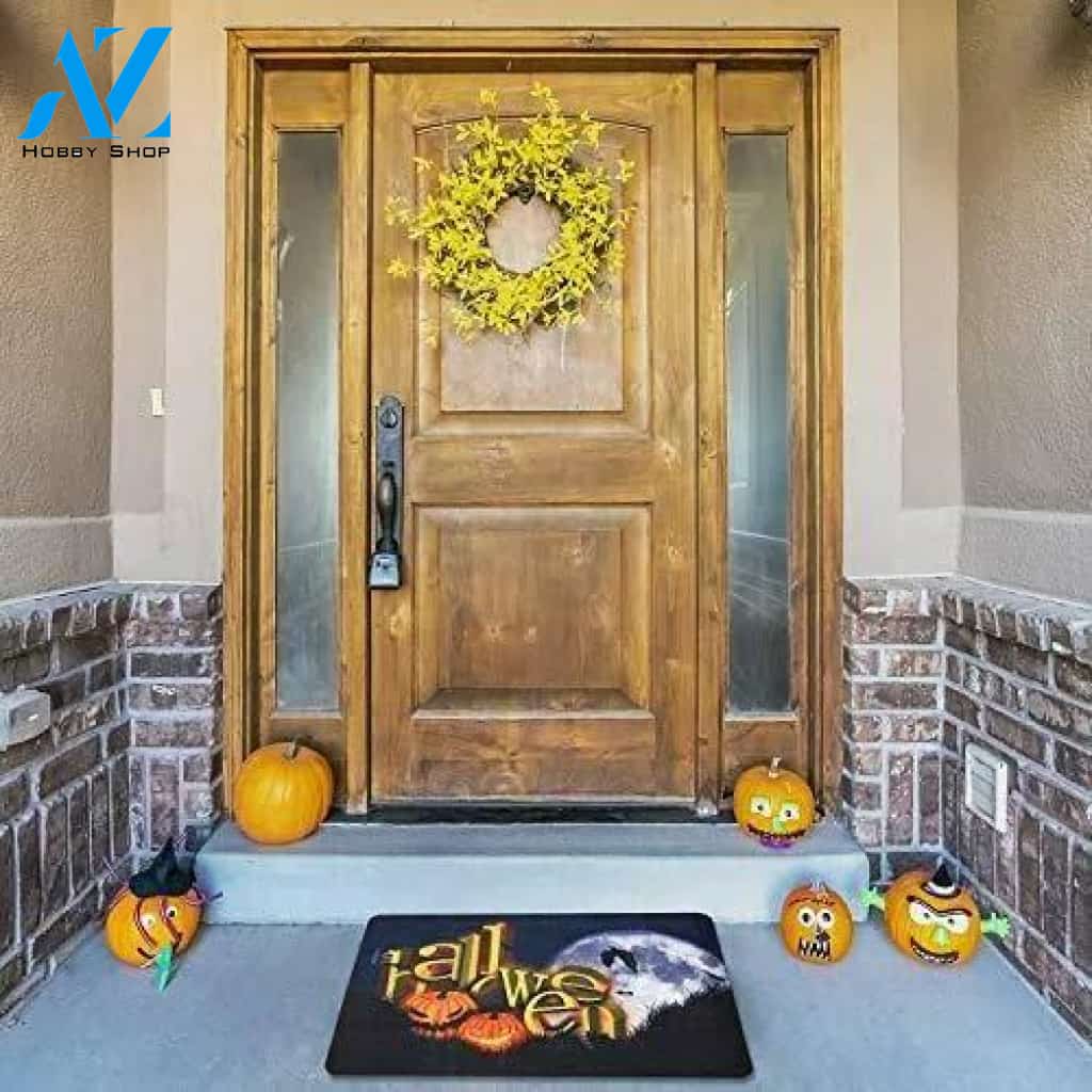 Jack-o-Lantern Moon Night Grass Pumpkin Halloween Doormat Indoor and Outdoor Mat Entrance Rug Funny Home Decor Closing Gift Gift for Friend Idea
