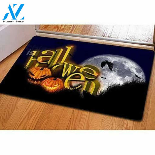 Jack-o-Lantern Moon Night Grass Pumpkin Halloween Doormat Indoor and Outdoor Mat Entrance Rug Funny Home Decor Closing Gift Gift for Friend Family Gift Idea