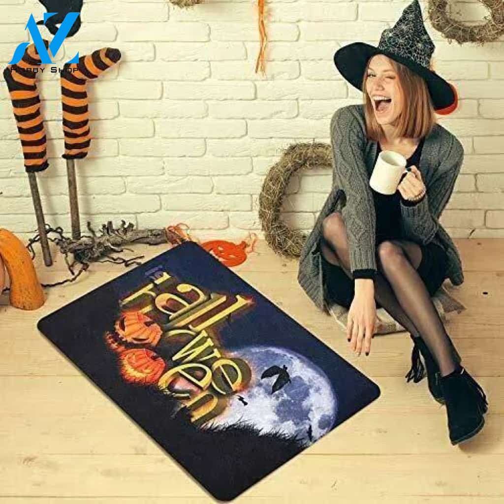 Jack-o-Lantern Moon Night Grass Pumpkin Halloween Doormat Indoor and Outdoor Mat Entrance Rug Funny Home Decor Closing Gift Gift for Friend Family Gift Idea