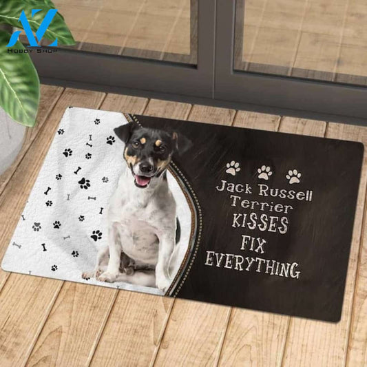 Jack Russell Terrier Doormat, Kisses Fix Everything Doormat, Dog Welcome Mat, Funny Welcome Mats for Dogs Lovers