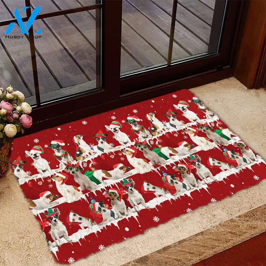 Jack Russell Terrier Snow Merry Christmas Doormat