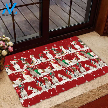 Jack Russell Terrier Snow Merry Christmas Doormat