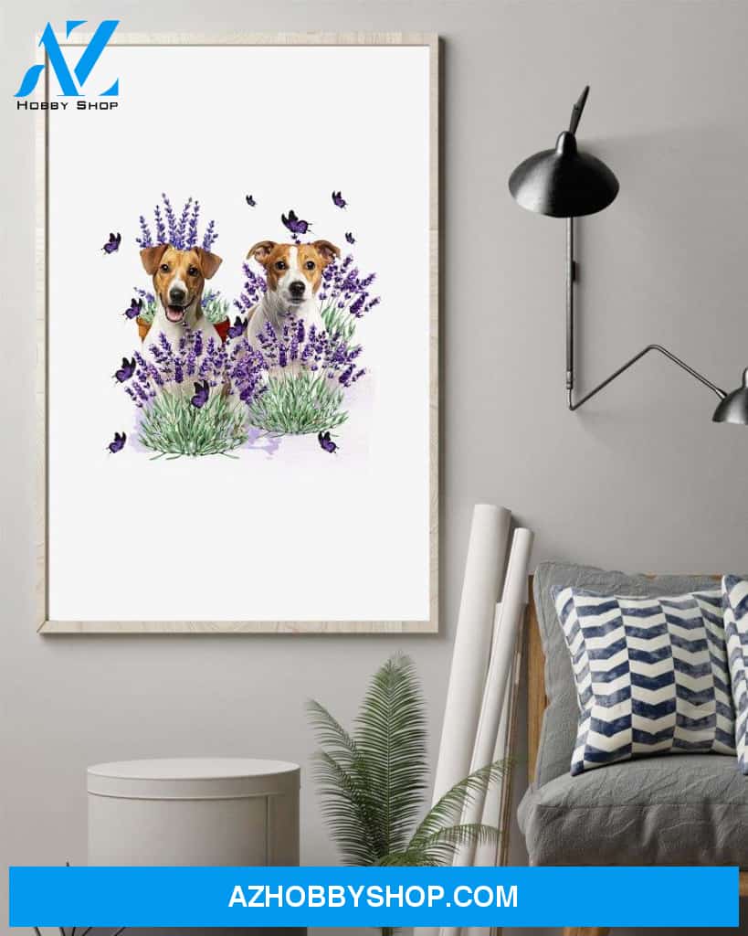 Jack Russell Terrier with lavender flower poster