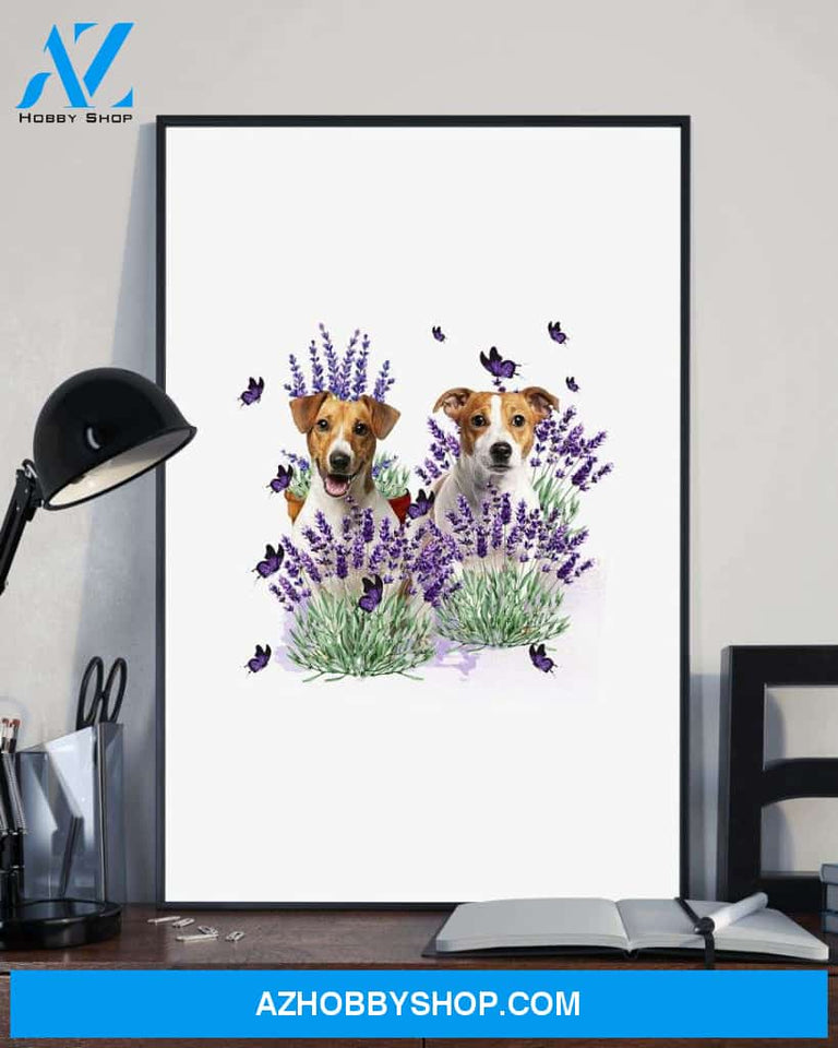 Jack Russell Terrier with lavender flower poster