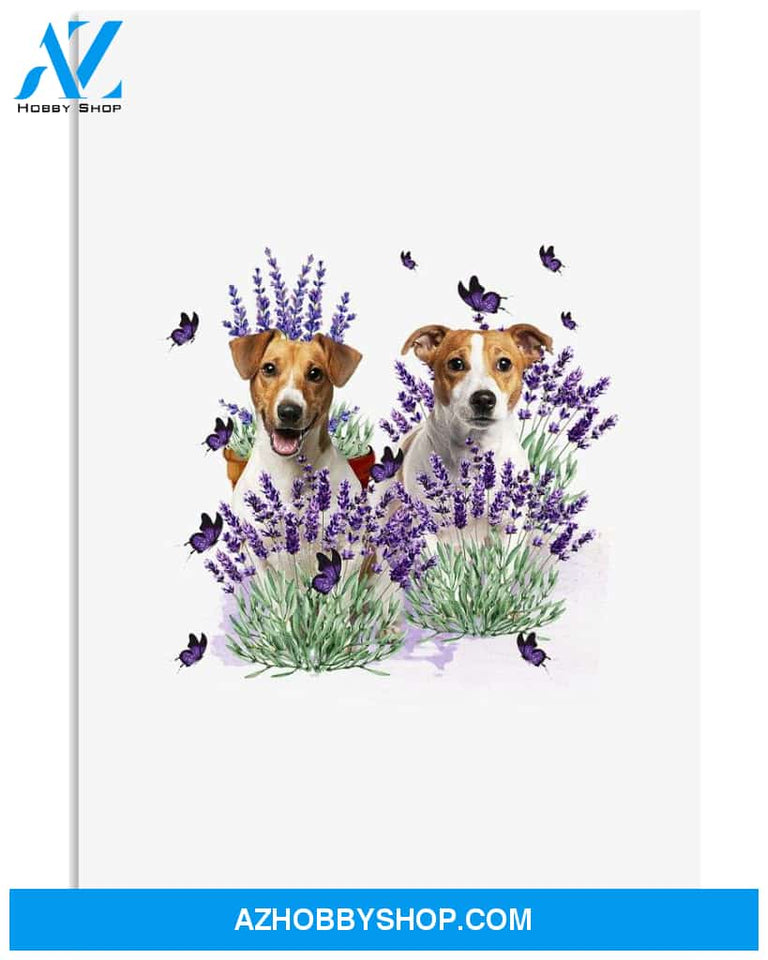 Jack Russell Terrier with lavender flower poster