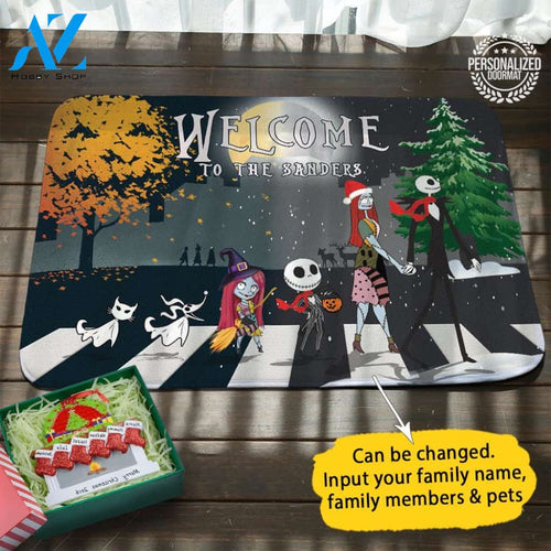 Jack Sally Christmas Coming Personalized Doormat
