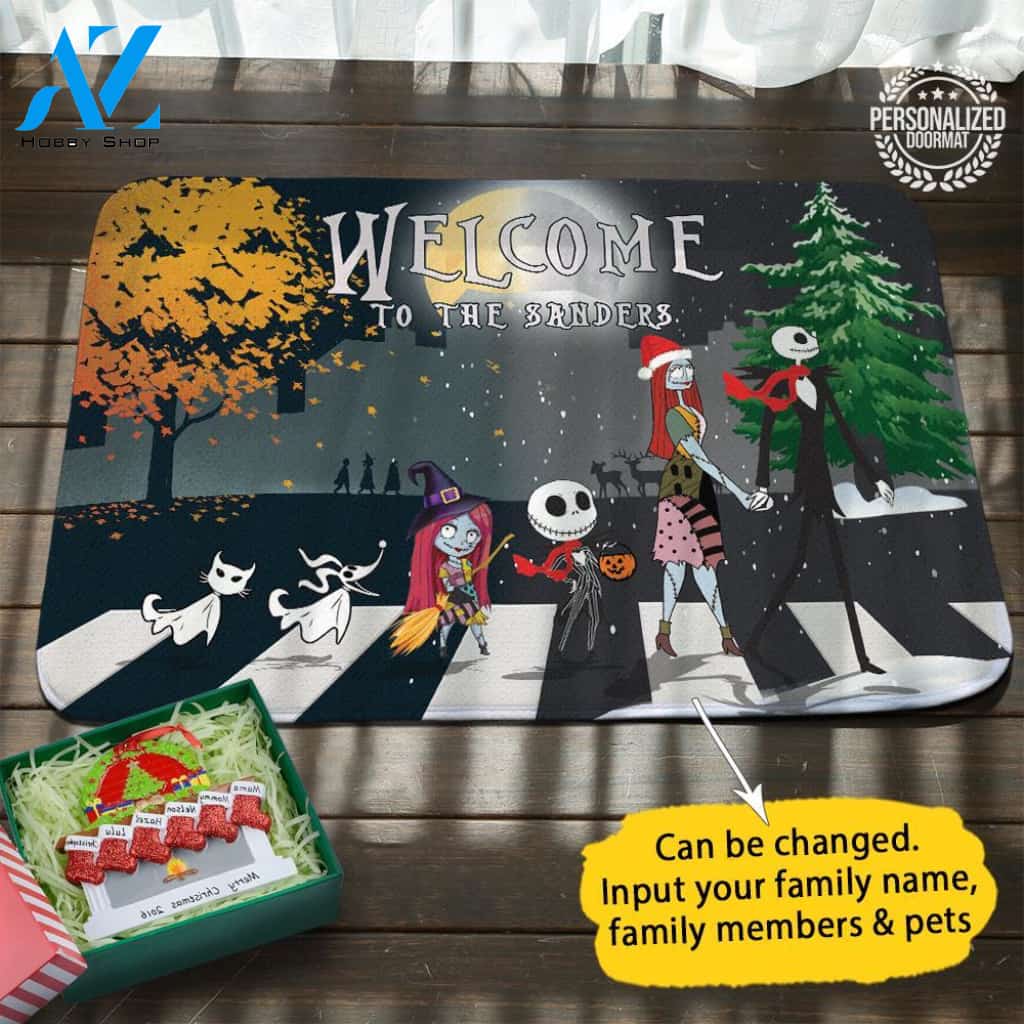 Jack Sally Christmas Coming Personalized Doormat