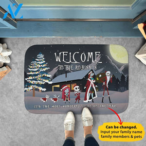 Jack Sally Family Christmas Personalized Doormat