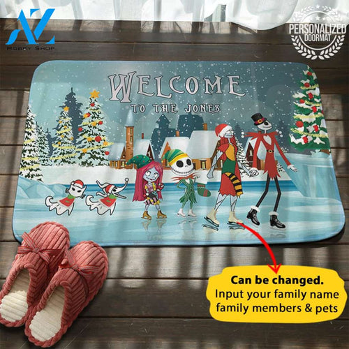 Jack Sally Family Ice Skating Christmas Personalized Doormat