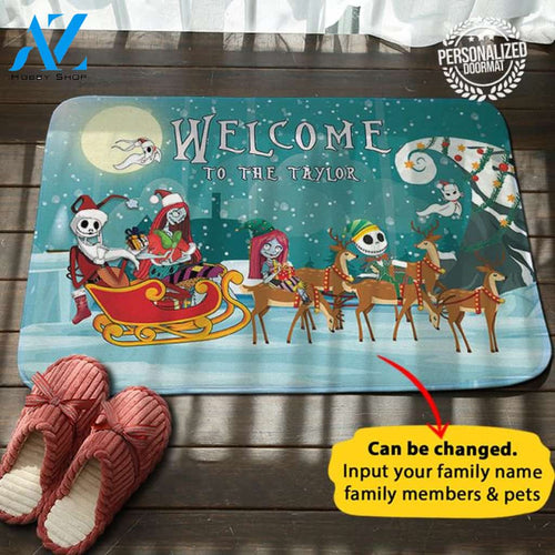 Jack Sally Family Rides Reindeer Personalized Doormat