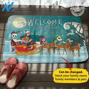 Jack Sally Family Rides Reindeer Personalized Doormat