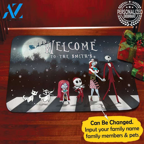 Jack Sally Xmas Personalized Doormat