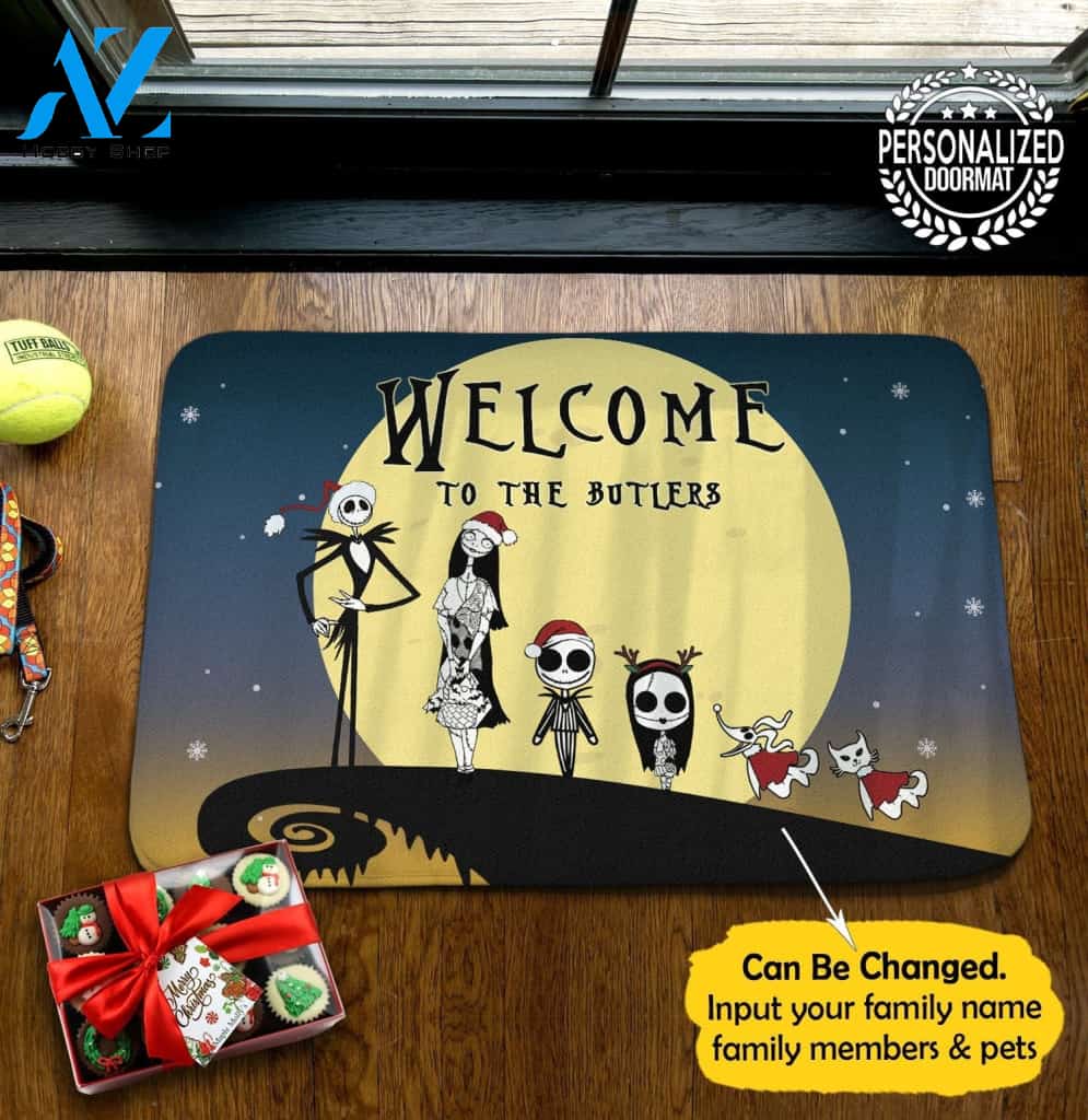 Jack Sally Xmas Personalized Doormat