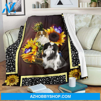 Japanese chin dark sunflower Fleece Blanket