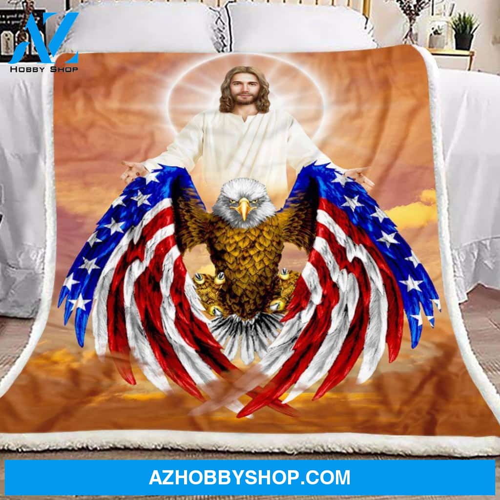 Jesus American Eagle Faith Fleece Blanket