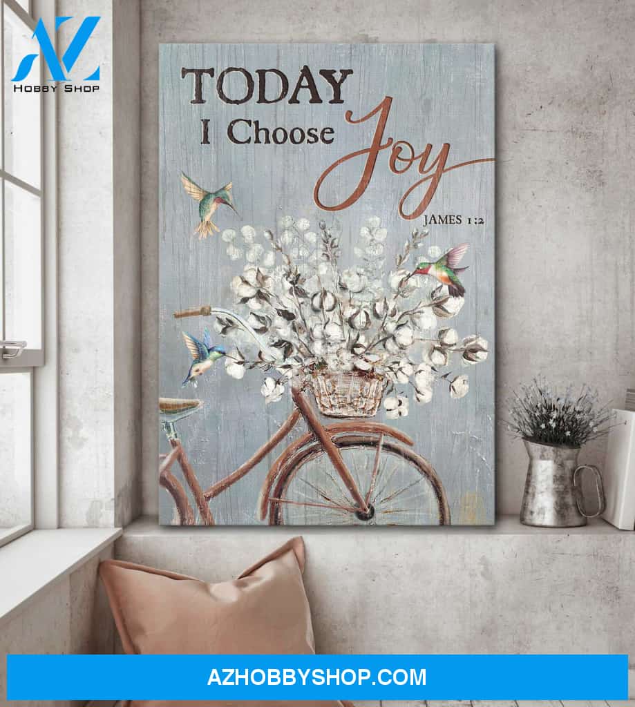 Jesus - An old bicycle with cotton flower basket - Today I choose joy - Portrait Canvas Prints, Wall Art