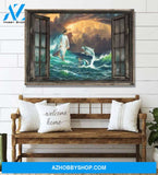 Jesus and beautiful dolphin 2 Jesus Landscape Canvas Prints, Wall Art