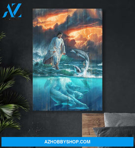 Jesus and beautiful dolphin Canvas And Poster, Wall Decor Visual Art