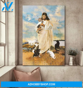 Jesus and cats - Jesus Portrait Canvas Print - Wall Art