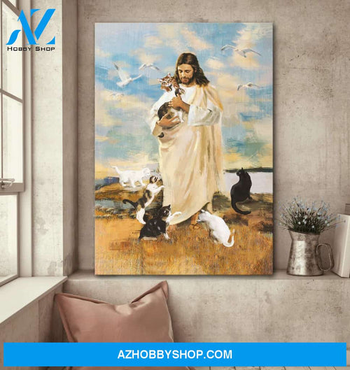 Jesus and cats - Jesus Portrait Canvas Prints - Wall Art