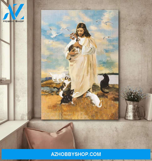 Jesus and cats - Jesus Portrait Canvas Prints - Wall Art