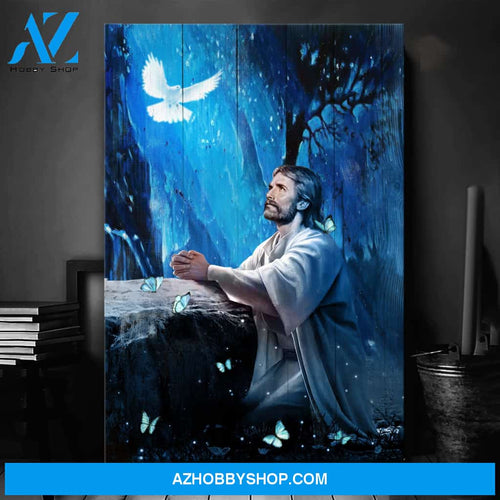Jesus and dove - In a beautiful night Jesus Portrait Canvas Prints, Wall Art