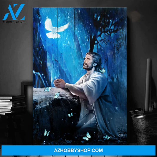 Jesus and dove - In a beautiful night Jesus Portrait Canvas Prints, Wall Art