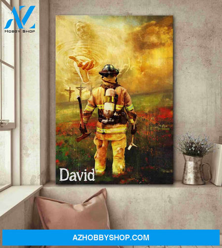 Jesus and firefighter To the beautiful world Canvas And Poster, Wall Decor Visual Art