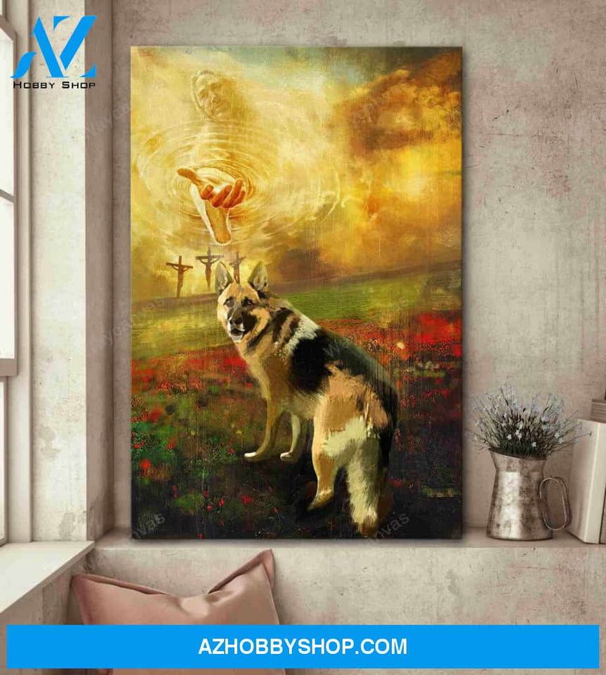 Jesus and German Shepherd - To the beautiful world - Portrait Canvas Prints - Wall Art