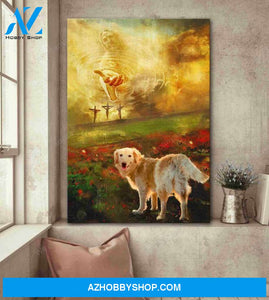 Jesus and Golden retriever - To the beautiful world Golden retriever Portrait Canvas Prints, Wall Art