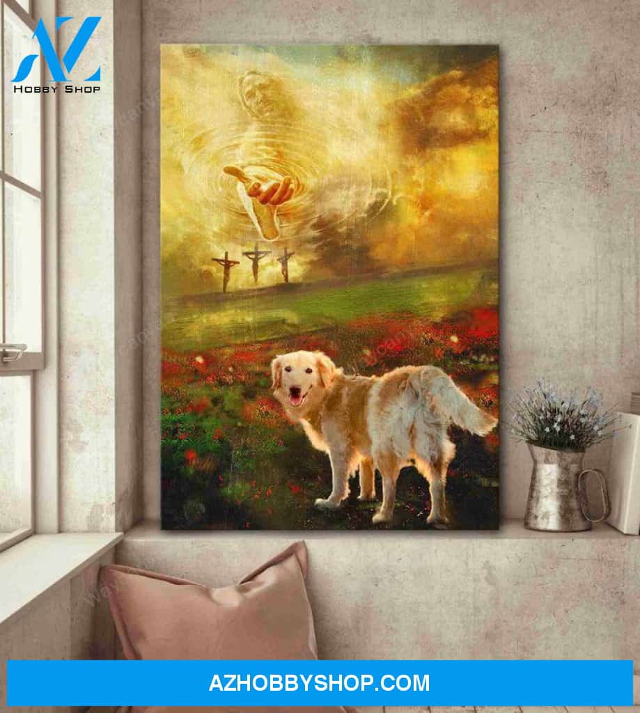Jesus and Golden retriever - To the beautiful world Golden retriever Portrait Canvas Prints, Wall Art