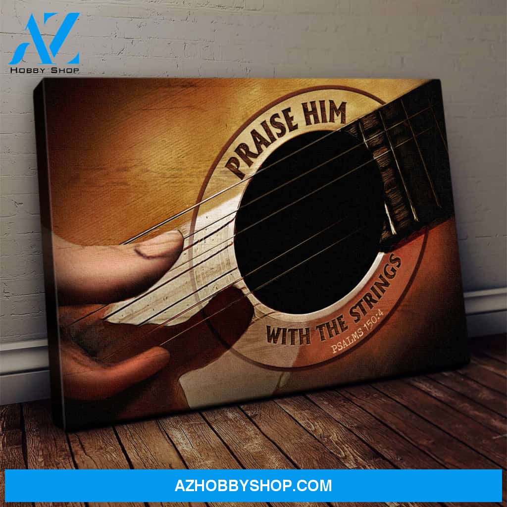 Jesus and guitar - Praise him with strings Landscape Canvas Prints, Wall Art