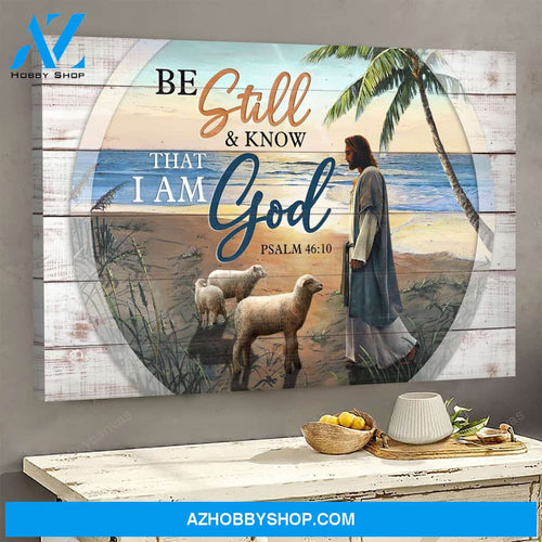 Jesus and lambs on the peaceful beach - Jesus Landscape Canvas Prints - Wall Art