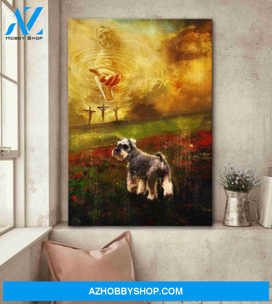 Jesus and Schnauzer - To the beautiful world Schnauzer Portrait Canvas Prints - Wall Art