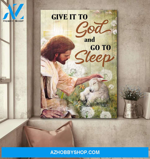 Jesus and the baby lamb on dandelion field - Portrait Canvas Prints, Wall Art