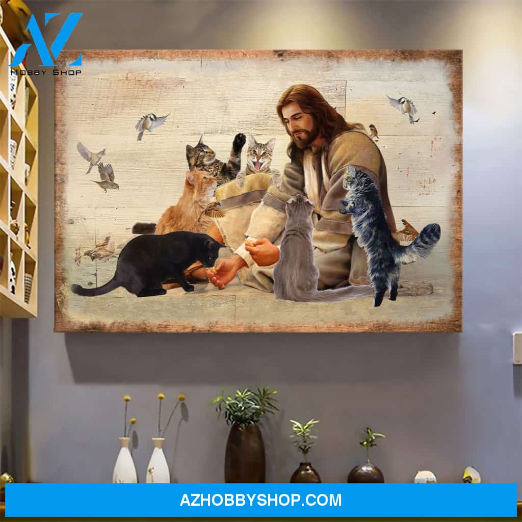 Jesus and the cats - Landscape Canvas Prints, Wall Art