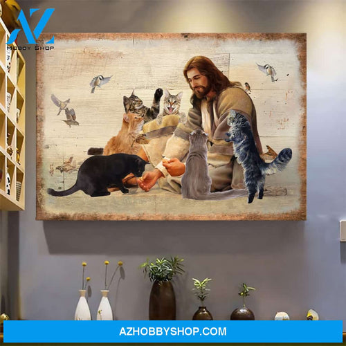 Jesus and the cats - Landscape Canvas Prints, Wall Art