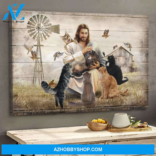 Jesus - Jesus and the cats on farm - Landscape Canvas Prints, Wall Art