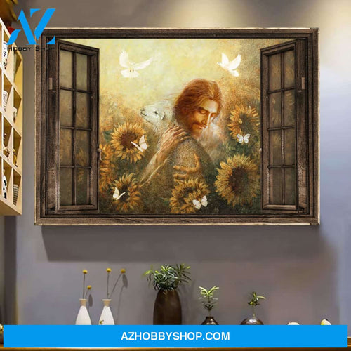 Jesus and the lamb - Sunflower field - Landscape Canvas Prints, Wall Art