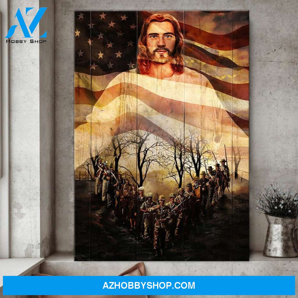 JESUS AND VETERAN ONE NATION UNDER GOD AMERICAN FLAG Matte Canvas