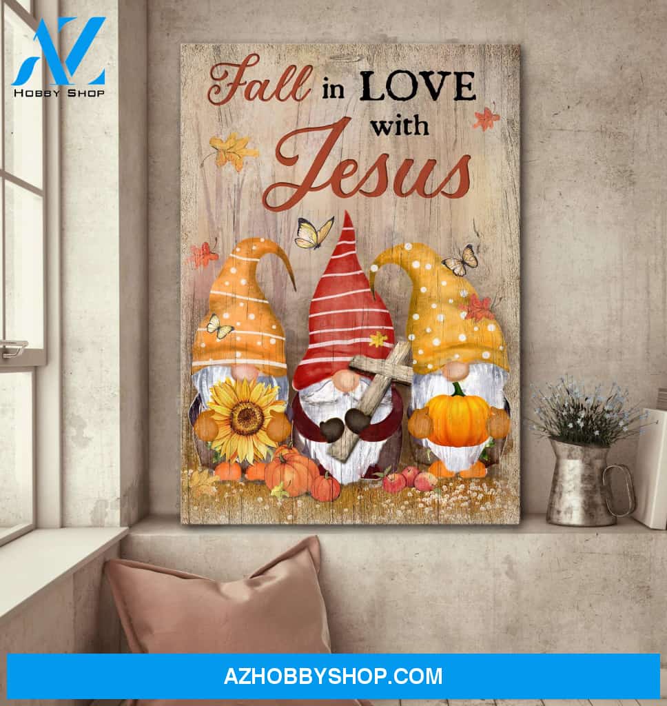 Jesus - Autumn Gnome - Fall in love with Jesus - Portrait Canvas Prints, Wall Art