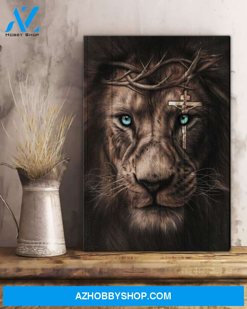 Jesus - Awesome lion and cross on his eye 2 Portrait Canvas Prints, Wall Art