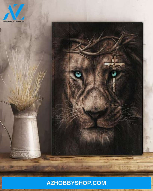 Jesus - Awesome lion and cross on his eye 2 Portrait Canvas Prints, Wall Art